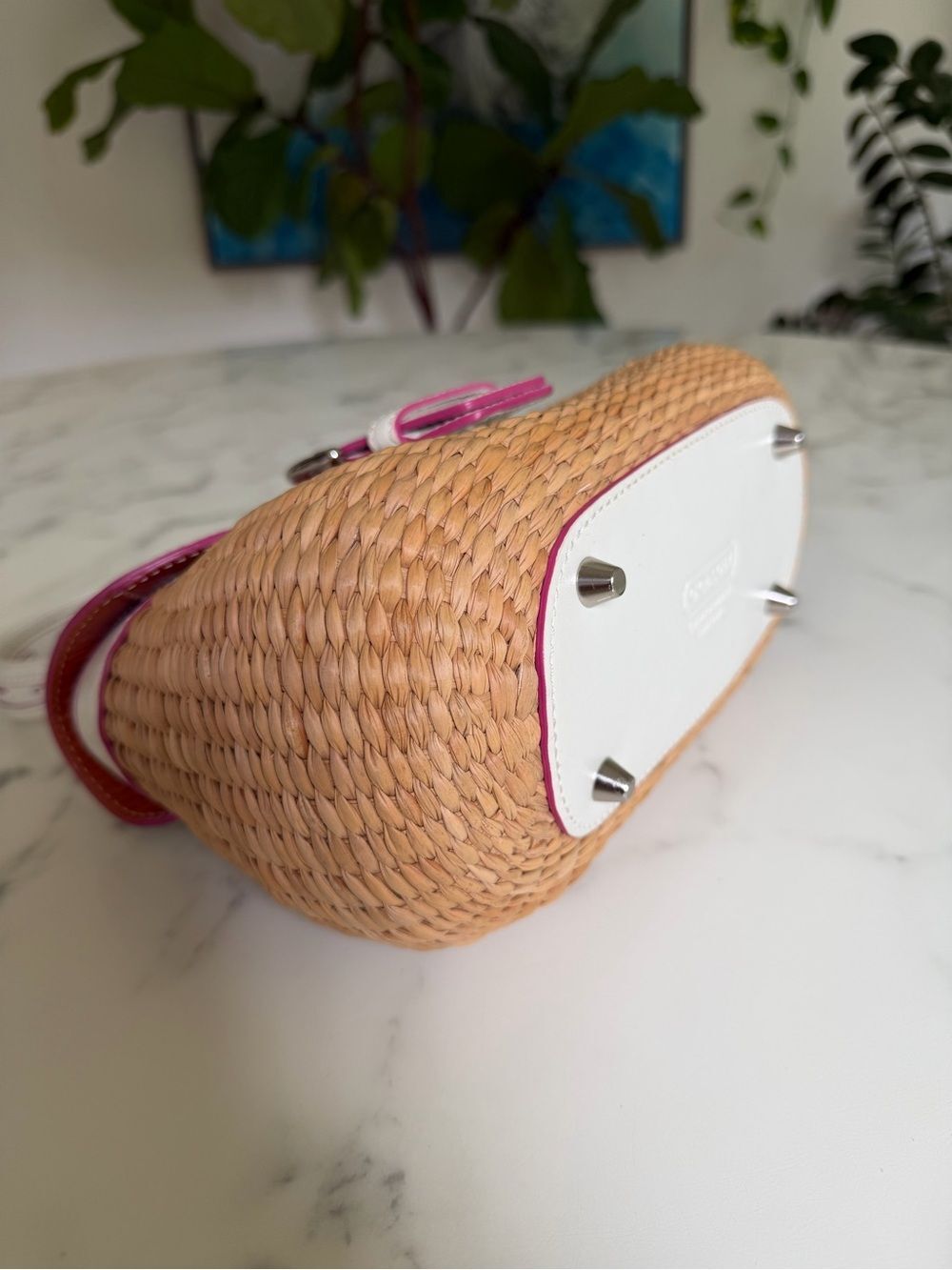 Coach Vintage Y2K Soho Straw Top Handle Basket Satchel Bag 6272 Pink White - Picture 7 of 16